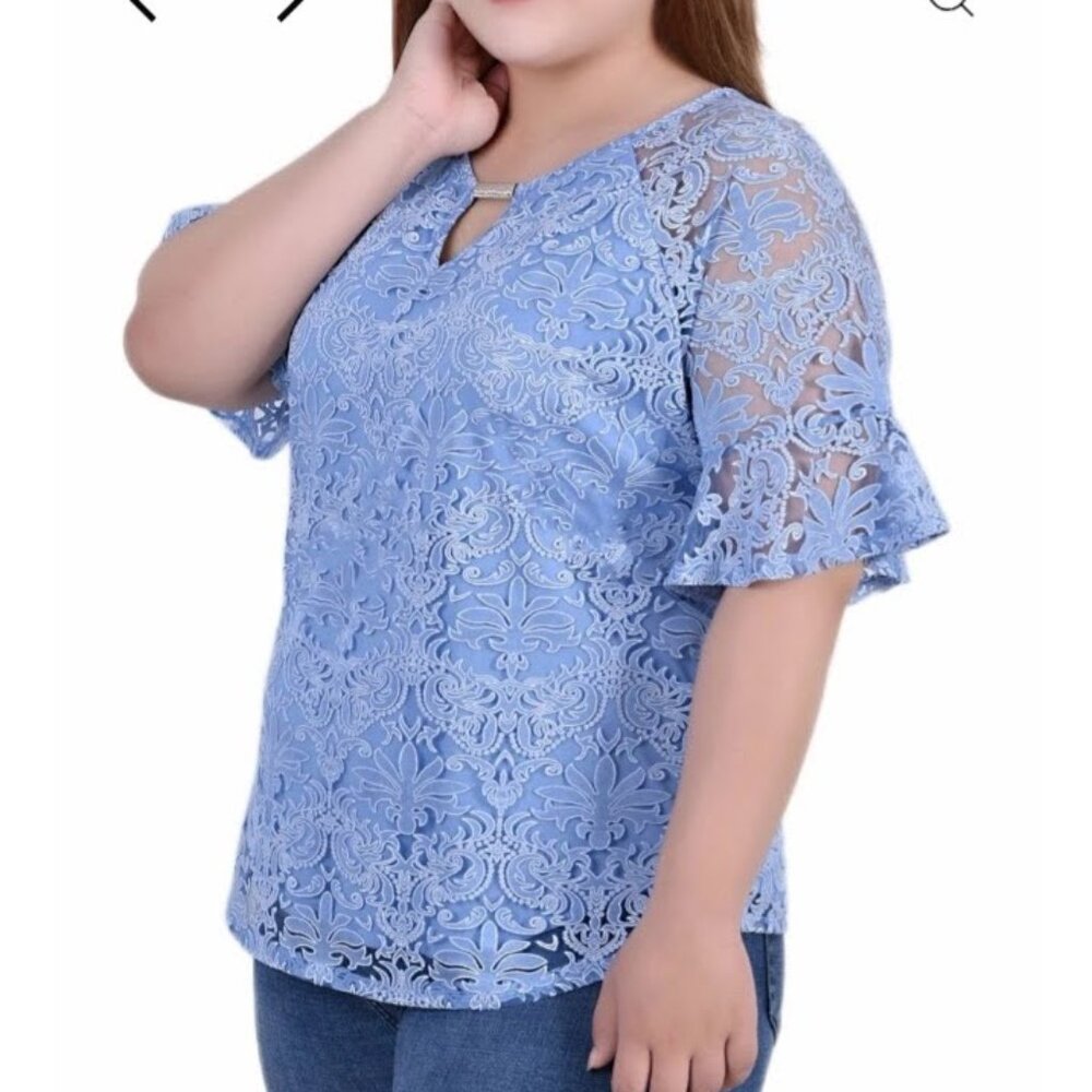 NY Collection Short Bell Sleeve Lace Blouse Lined Size 1X